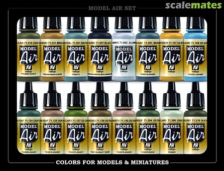 Vallejo WWII USAAF Model Air Paint Set (16 Colors) Hobby and Model Paint Set #71185