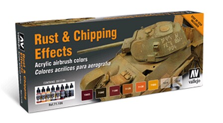 Vallejo Rust & Chipping Effects Model Air Paint Set (8 Colors) Hobby and Model #71186