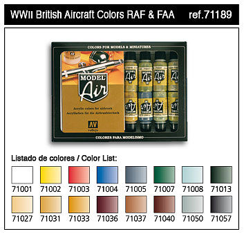 Vallejo WWII British Aircraft Model Air Paint Set (16 Colors) Hobby and Model Paint #71189