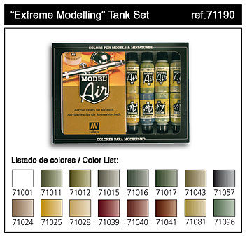Vallejo Extreme Modelling Tank Model Air Paint Set (16 Colors) Hobby and Model Pain #71190