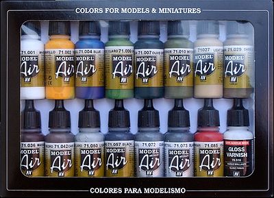 Vallejo Building Model Air Paint Set (16 Colors) Hobby and Model Paint Set #71192