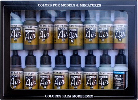 Acrylic colors set Vallejo Model Color 16 color Set 70140 Basic Colors Usa  (16)