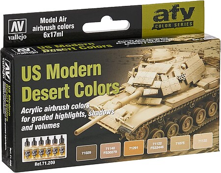 Vallejo US Modern Desert Colors Model Air (6 Colors) Hobby and Model Paint Set #71209