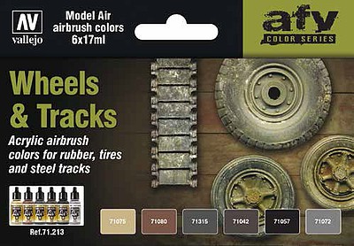 Vallejo Wheels & Tracks Paint Set Model Air (6 colors) Hobby and Model Paint Set #71213