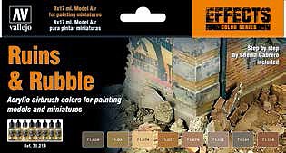 Vallejo Ruins & Rubble Effects Model Air (8 Colors) Hobby and Model Paint Set #71214