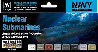 Vallejo Nuclear Submarines Navy Colors Model Air (8 Colors) Hobby and Model Paint Set #71611