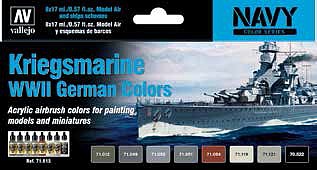 Vallejo Kriegsmarine WWII German Navy Colors Model Air (8 Colors) Hobby and Model Paint Set #71615