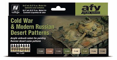 Vallejo Cold War & Modern Russian Desert Patters Model Air (8 Colors) Hobby and Model Paint Set #71620