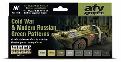 Vallejo Cold War & Modern Russian Green Patters Model Air (8 Colors) Hobby and Model Paint Set #71621