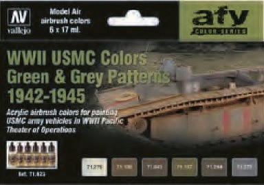Vallejo WWII USMC Green & Grey Patterns 1942-1945 AFV (6 Colors) Hobby and Model Paint Set #71623