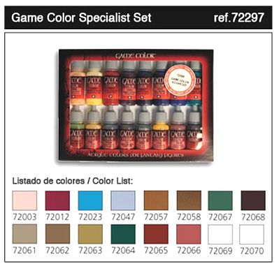 Vallejo Specialist Game Color Paint Set (16 Colors) Hobby and Model Paint Set #72297
