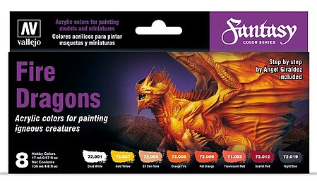 Vallejo Fantasy Fire Dragons Game Color Paint Set (8) Hobby and Model Acrylic Paint #72312