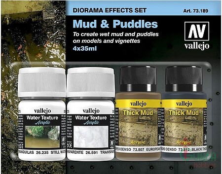 Vallejo Mud & Puddles Diorama Effect (4 Different) Hobby and Model Paint Set #73189