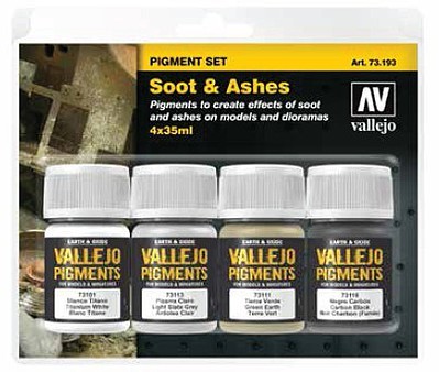 Vallejo Soot & Ashes Pigment Powder Set (4 Colors) (Replaces #73199) Hobby and Model Paint Set #73193