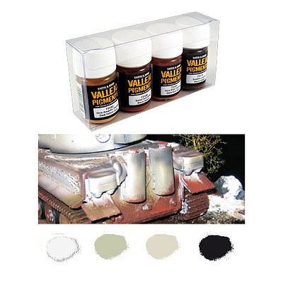 Vallejo Snow, Soot, Ash & Grime Pigment Powder Set (4 Colors) Hobby and Model P #73199