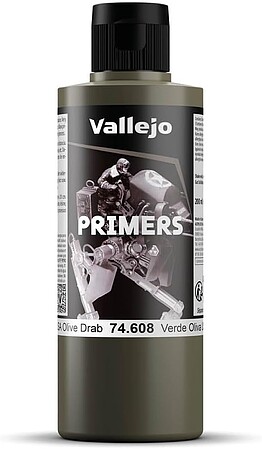 Vallejo UK Olive Drab Primer (200ml Bottle) Hobby and Model Acrylic Paint #74608