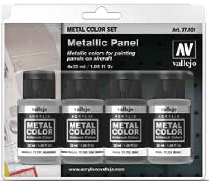 Vallejo Metallic Aircraft Panel Metal Color Paint Set (4 Colors) Hobby and Model Paint Set #77601