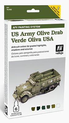 Vallejo AFV US Army Olive Drab Paint Set (6 Colors) Hobby and Model Paint Set #78402