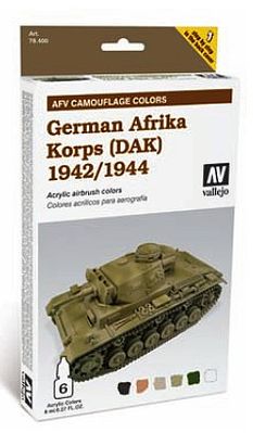 Vallejo German Afrika Korps 1942-44 (DAK) Paint Set (6 Colors) Hobby and Model Paint Set #78410