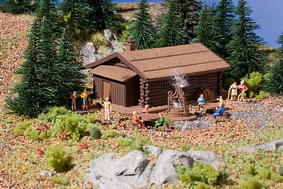 Vollmer Log Cabin w/Barbecue Pit Kit N Scale Model Railroad Building #47727
