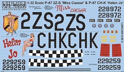 Warbird P47 Miss Caesar, Helen Jo Plastic Model Aircraft Decal 1/32 Scale #132071