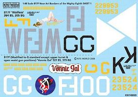 Warbird B17s Mighty 8th AF Wolfess, Vonnie Gal Plastic Model Aircraft Decal 1/48 Scale #148009 Warbird B17s Mighty 8th AF Wolfess, Vonnie Gal Plastic Model Aircraft Decal 1/48 Scale #148009