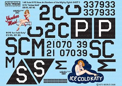 Warbird B17Gs Mighty 8th AF Yankee Maid, Ice Cold Katy Model Aircraft Decal 1/48 Scale #148015