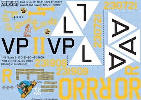 Warbird B17F/G Sweet & Lovely, Nine O Nine Plastic Model Aircraft Decal 1/48 Scale #148086