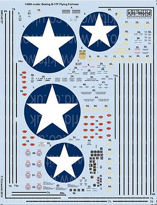 Warbird B17F Stars, General Stenciling, Cockpit Instrumentation & Walkways Decal 1/48 #148127