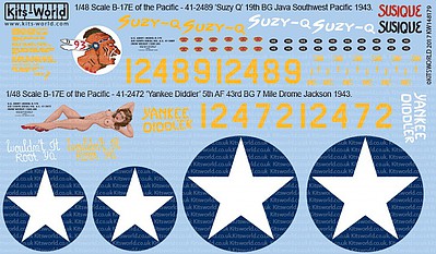 Warbird B17E of the Pacific Suzy Q and Yankee Diddler Plastic Model Aircraft Decal 1/48 #148179