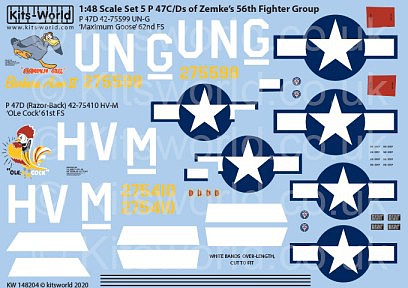 Warbird P47D/M 56th Fighter Group of Zemkes Set 5 Plastic Model Aircraft Decal 1/48 Scale #148204