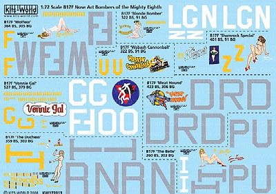 Warbird B17Fs Mighty 8th AF Blonde Bomber, etc Plastic Model Aircraft Decal Kit 1/72 Scale #172013