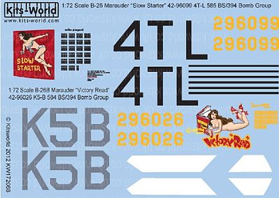 Warbird B26B Victory Read, Slow Starter Plastic Model Aircraft Decal 1/72 Scale #172068