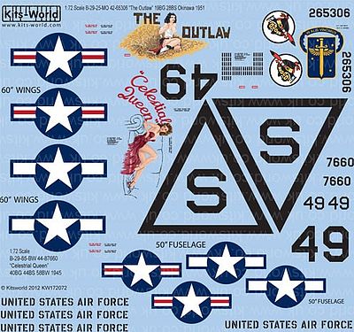 Warbird B29 The Outlaw, Celestial Queen Plastic Model Aircraft Decal 1/72 Scale #172072