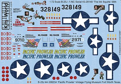 Warbird B25J The Ink Squirts, Pacific Prowler Plastic Model Aircraft Decal 1/72 Scale #172087