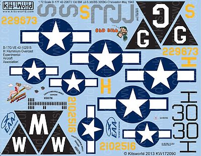 Warbird B17 Aluminum Overcast, Old Bill Plastic Model Aircraft Decal 1/72 Scale #172090