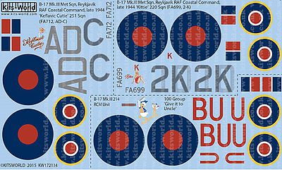 Warbird B17 Mk III Kittie, Keflavic Cutie, Give it to Uncle Plastic Model Aircraft Decal 1/72 #172