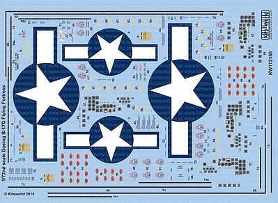 Warbird B17F/G Blue Stars/Bars, Comp General Stenciling, etc Plastic Model Decal Kit 1/72 #17188