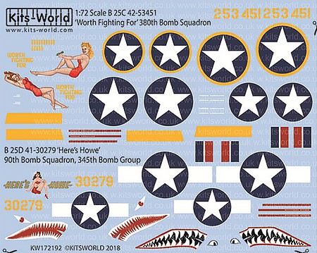 Warbird B25C/D Worth Fighting 380th, Heres Howe 90th/345th Plastic Model Decal Kit 1/72 #172192