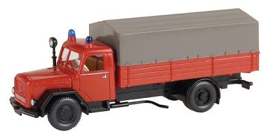 Wiking Emergency - Fire Dept. Vehicles - Magirus Mercur Single-Axle Covered Flatbed (red, gray) - HO-Scale