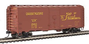 WalthersMainline 40' AAR 1944 Boxcar Ready to Run Union Pacific(R) 196017 (oxide, yellow, West and Streamliners slogans) WalthersMainline 40' AAR 1944 Boxcar Ready to Run Union Pacific(R) 196017 (oxide, yellow, West and Streamliners slogans)