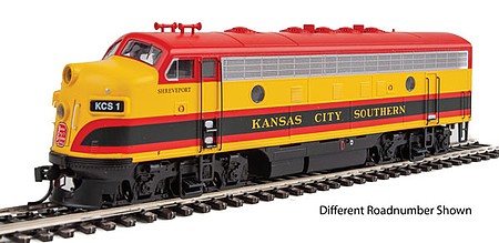 WalthersMainline EMD F7 A - ESU Sound and DCC Kansas City Southern #2 Meridian (Belle- yellow, red, Brunswick)