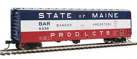 WalthersMainline 50 PC&F Insulated Boxcar - Ready to Run Bangor & Aroostook #6336 (State of Maine, silver, red, white, blue)