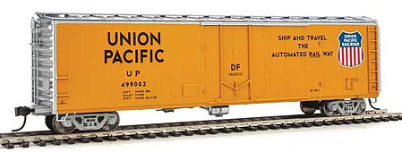 WalthersMainline 50 PC&F Insulated Boxcar - Ready to Run Union Pacific(R) #499002 (yellow, silver, Automated Rail Way Slogan w/UP Shi