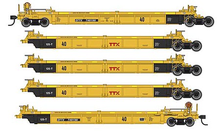 WalthersMainline Thrall 5-Unit Rebuilt 40 Well Car - Ready to Run TTX DTTX #748198 A-E (yellow, black, small red logo, yellow conspicuity stripe