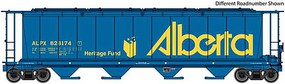 WalthersMainline 59' Cylindrical Hopper Ready to Run Alberta ALPX #628267 (blue, yellow, Heritage Fund logo, large name) WalthersMainline 59' Cylindrical Hopper Ready to Run Alberta ALPX #628267 (blue, yellow, Heritage Fund logo, large name)