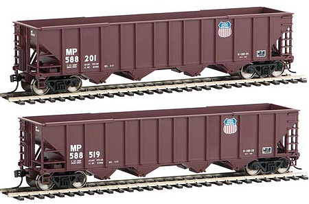 WalthersMainline 2-Pack 50 100-Ton 4-Bay Hopper - Ready to Run Missouri Pacific(TM) - Union Pacific(R) 588201, 588519 (Boxcar Red, UP Shiel