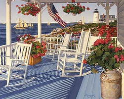 Lighthouse Point Coastal Porch View w/Sailboats Puzzle (1000pc)