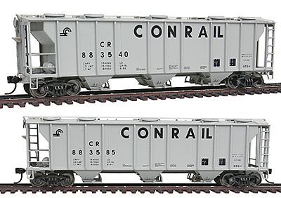 Walthers PS-2 2893 Cubic Foot 3-Bay Covered Hopper 2-Pack - Ready to Run Conrail #883540, 883585 (gray) - HO-Scale (2)