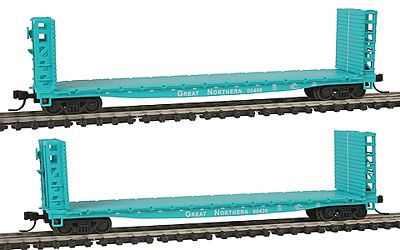 Walthers 54 GSC Commonwealth Bulkhead Flatcar 2-Pack - Ready to Run Great Northern #60420 & 60406 (Jade Green) - N-Scale (2)